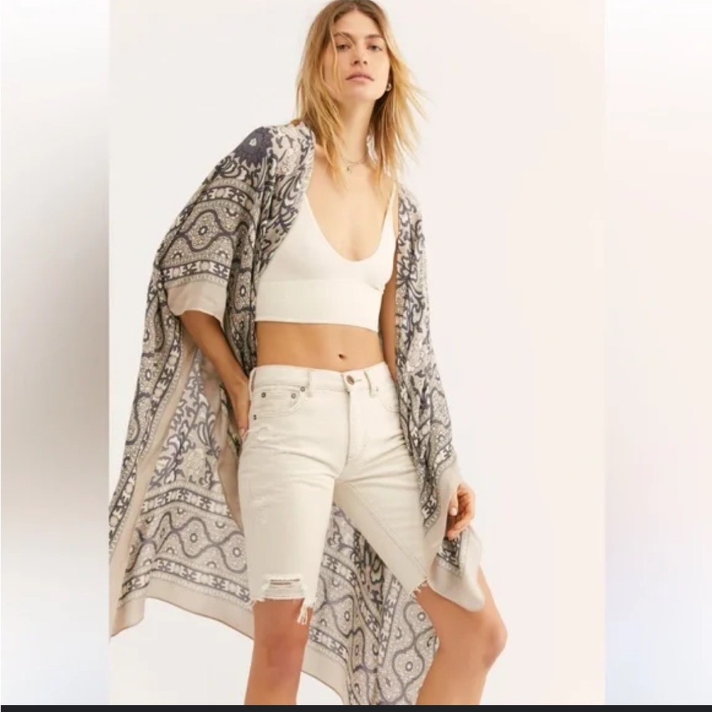 Free People Black and White Patterned Kimono
